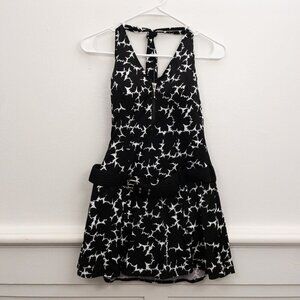 Shape FX Black White Halter Swimsuit Dress with Belt Size 10 Flattering Fit